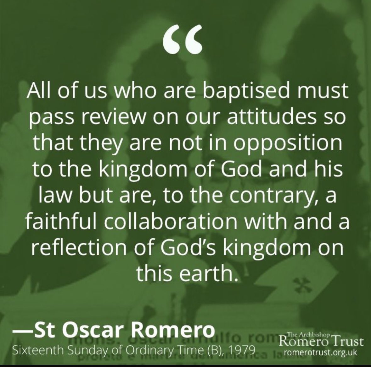 knowsleycoach2's tweet photo. Today is the 16th Sunday of Ordinary Time - we start our day with Mass at the Grotto. St Oscar’s words remind us to think about our actions and building community @RomeroTrust https://t.co/LouquSIiep