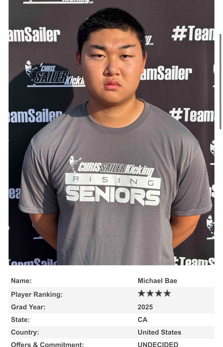 Michael (@michaelbae42) on Twitter photo Praise the lord to be ranked a 4 star punter. Will be working even harder to get 4.5 stars with <a href="/ThomasLee919/">Thomas Lee</a> Praise the lord to be ranked a 4 star punter. Will be working even harder to get 4.5 stars with <a href="/ThomasLee919/">Thomas Lee</a>