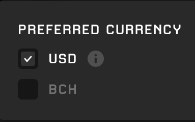 💰 Do you play showing $USD or $BCH?

 🆕 You can now select your preferred currency!

🔗 Simply click on your BCH.games balance