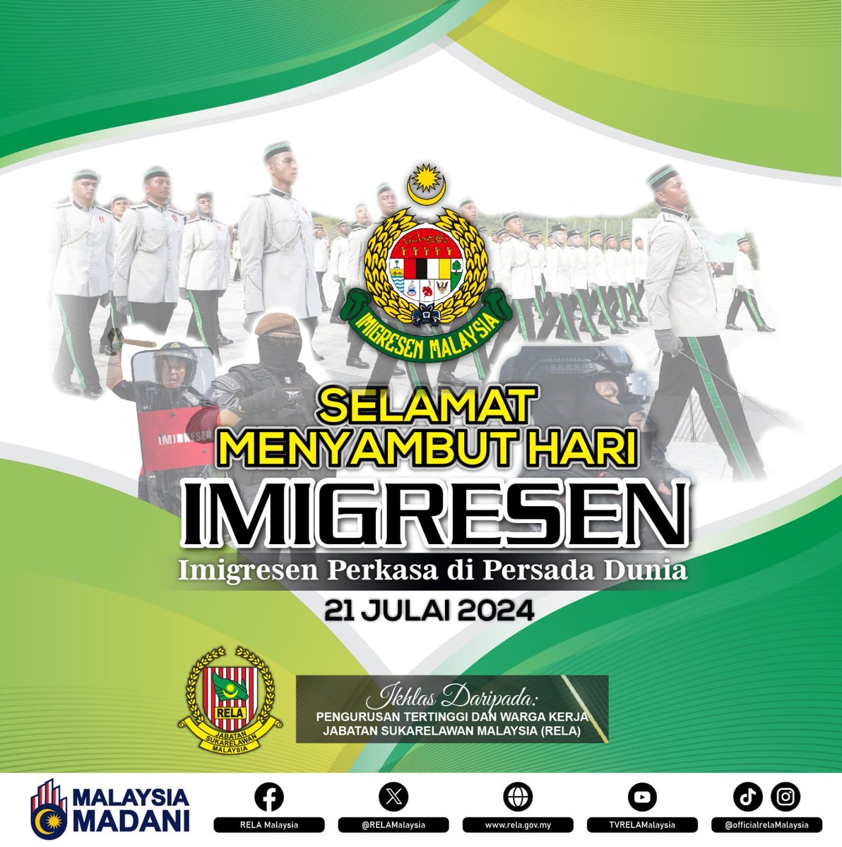 SELAMAT MENYAMBUT HARI IMIGRESEN KE-102
"Imigresen Perkasa Di Persada Dunia"
Ikhlas dari,
Warga Kerja RELA Daerah Johor Bahru
#setiaberbakti #RELAjiwaMalaysia
<a href="/KDNPUTRAJAYA/">KDN🇲🇾</a> <a href="/relamalaysia/">relamalaysia</a> <a href="/yahyakgc/">Yahya Sulaiman</a> <a href="/RELA_Johor/">RELA Negeri Johor</a> © 𝗨𝗠𝗥 | 𝗡𝗘𝗭