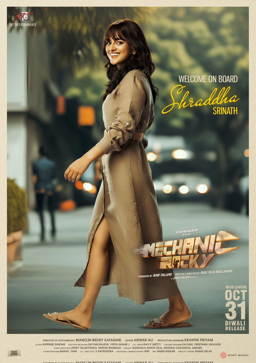 Shraddha Srinath (@shraddhasrinath) on Twitter photo Walking into the world of #MechanicRocky like a breeze :)
#MechanicRockyOnOCT31 π οΈ
'Mass ka Das' <a href="/VishwakSenActor/">VishwakSen</a> <a href="/itsRamTalluri/">Ram Talluri</a> <a href="/Meenakshiioffl/">Meenakshii Chaudhary</a> <a href="/RaviTejaDirects/">Ravi Teja Mullapudi</a> <a href="/JxBe/">Jakes Bejoy</a> <a href="/SRTmovies/">SRT Entertainments</a> @manojhreddydop <a href="/anwaraliedit/">Anwar Ali</a> <a href="/SonyMusicSouth/">Sony Music South India</a> <a href="/UrsVamsiShekar/">πππ¦π¬π’ππ‘ππ€ππ«</a> <a href="/Ticket_Factory/">Ticket Factory</a> Walking into the world of #MechanicRocky like a breeze :)
#MechanicRockyOnOCT31 π οΈ
'Mass ka Das' <a href="/VishwakSenActor/">VishwakSen</a> <a href="/itsRamTalluri/">Ram Talluri</a> <a href="/Meenakshiioffl/">Meenakshii Chaudhary</a> <a href="/RaviTejaDirects/">Ravi Teja Mullapudi</a> <a href="/JxBe/">Jakes Bejoy</a> <a href="/SRTmovies/">SRT Entertainments</a> @manojhreddydop <a href="/anwaraliedit/">Anwar Ali</a> <a href="/SonyMusicSouth/">Sony Music South India</a> <a href="/UrsVamsiShekar/">πππ¦π¬π’ππ‘ππ€ππ«</a> <a href="/Ticket_Factory/">Ticket Factory</a>
