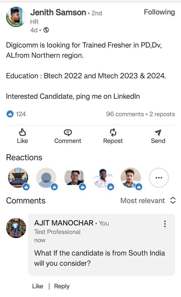 abhispake's tweet photo. Digicomm is looking for trained fresher from 'Northern region'
Tell me why Kannadiga reservation is bad for Karnataka https://t.co/MMGHHbR5am