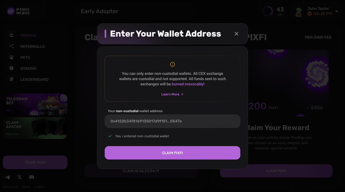 mr_cbillionaire's tweet photo. Dear #Pixelverse users, you can now successfully claim your $PIXFI airdrop 🪂 tokens allocations 🎊

1. Ensure to ONLY USE NON-CUSTODIAL WALLET ADDRESS E.G METAMASK ERC 20. Any other wallet may cause delays or loss of Tokens!

2. After withdrawal to your METAMASK ERC 20 Wallet Address, Kindly connect only same wallet address to your Dashboard.

3. Bravo! You will see your token reflect at the Staking Page!!

Other Info:

4. Those yet to get allocations, mostly Level 1-4 will get as developers' hands are on deck, probably after the AMA today.

Like/Rt/Follow

#combopixeltap #pixeltapdailycombo 
#pixelverse #MEMECOİNS #binance           #HAMSTERKOMBAT #tapswap #Airdrop #TAPSWAP #Blum