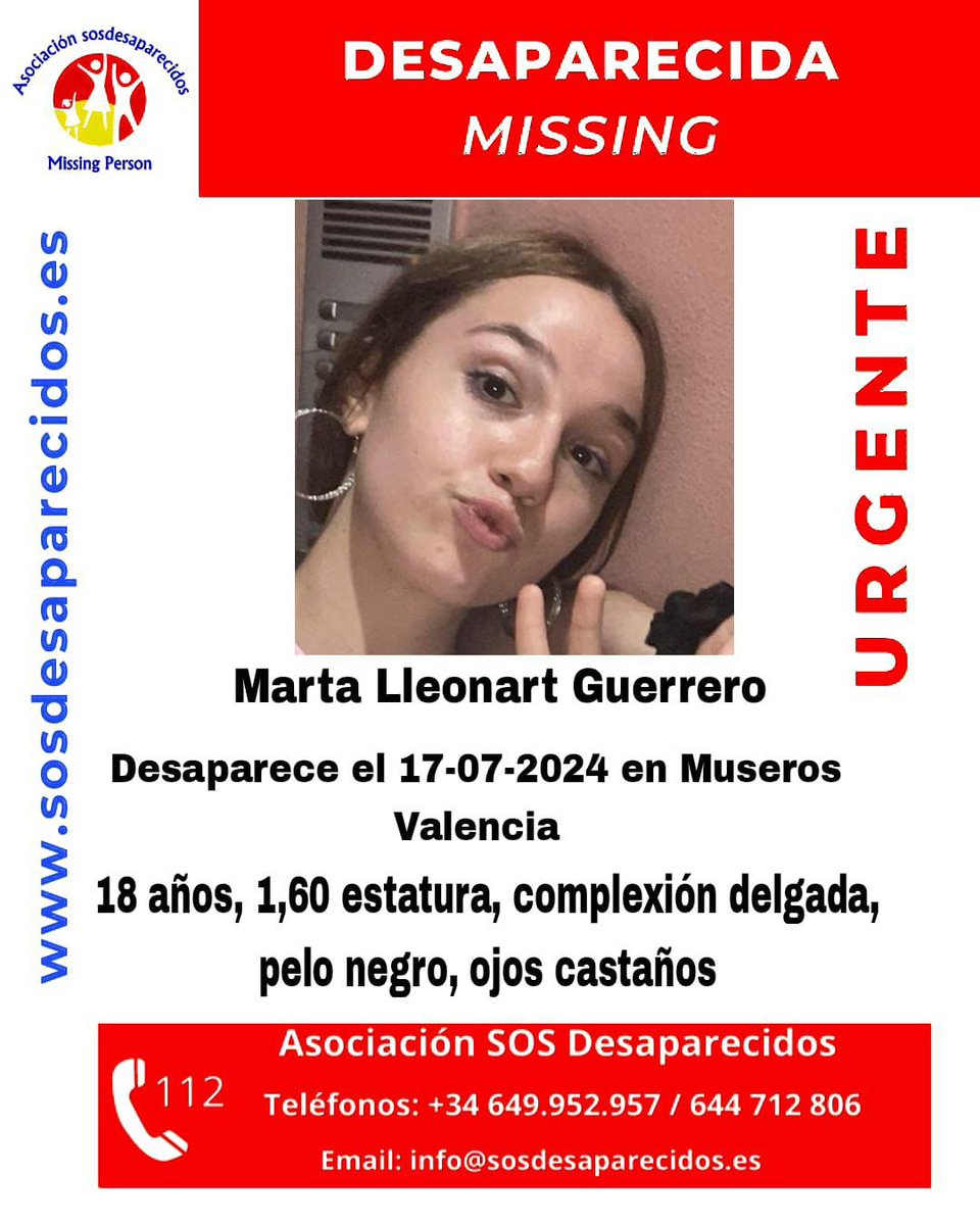 ⚠️Por favor, ayudadme a compartir.
📣Es la hija de una conocida. Ojalá aparezca cuanto antes, sana y salva.