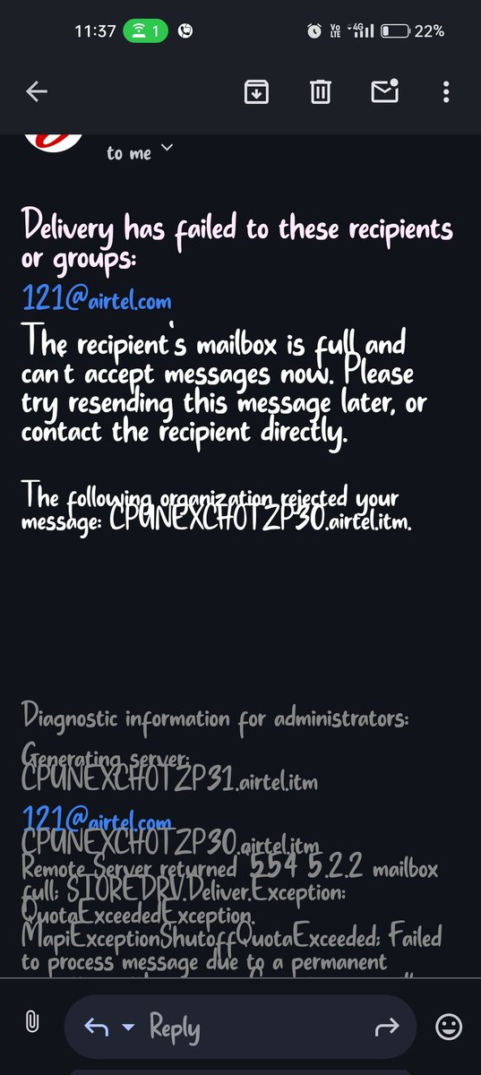 Akshay84465181's tweet photo. After mailed i am getting that theirs inbox is full. https://t.co/FQeuTfTBjU