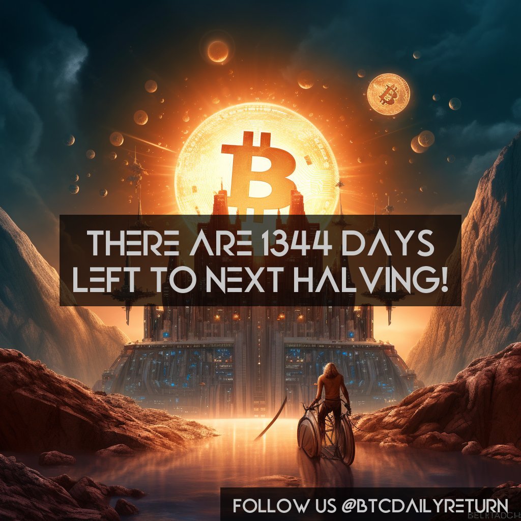 btcdailyreturn's tweet photo. There are 1344 days left to next halving! #BTC #HalvingEvent https://t.co/lPekwzVdIj
