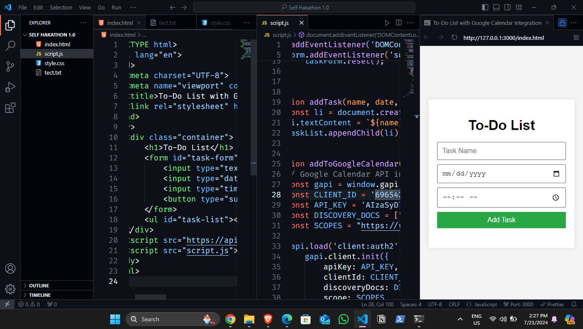 codernsingh's tweet photo. #Day05 of #21daysChallenge
Today Progress:
1. Started with Learning more About API's and all
2. Build a simple TO- DO list Using Google calendar API
if we add any tasks to this TODO list it'll reflect that tasks to Google calendar

That's all for today Today see Tomorrow
#API #AI https://t.co/XHJ4cwf3dF