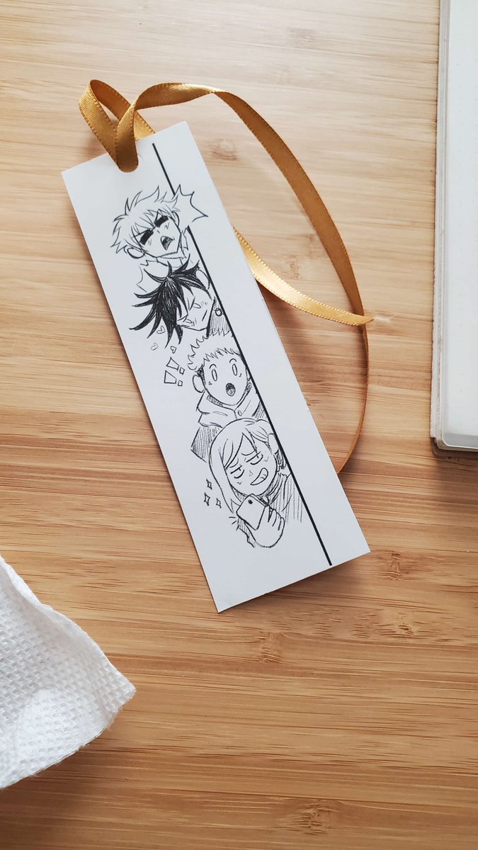 RedRumi1's tweet photo. Made a bookmark out of my fic promo. Now Gojo and the gang can bully me anytime I'm reading. https://t.co/TtytoHvZ4g
