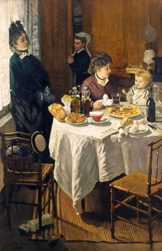 MiguelCalabria3's tweet photo. Bonjour!

#art
The Luncheon
Claude Monet, 1868
Huile sur toile
231,5 x 151,5 cm
Francfort-sur-le-Main
Le tableau montre Camille (le modèle favori et femme de Monet) et son fils, Jean, une invitée et une servante pendant le déjeuner. Scène de la vie quotidienne; format monumental. https://t.co/FpVAZ8LSrk