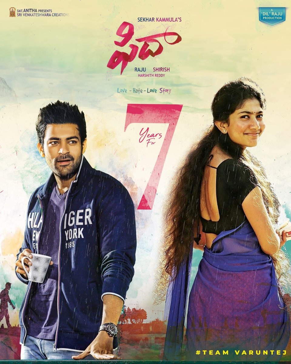 gousebashasha11's tweet photo. Celebrating 7️⃣ Glorious Years of #Fidaa ❤️

One of the most loved &amp; refreshing love stories in Telugu cinema which presented Mega Prince @IAmVarunTej in a loveable avatar 😍

#7YearsForFIDAA 

@Sai_Pallavi92
@sekharkammula #ShakthiKanthKarthik @SVC_official https://t.co/gb81D7bS7V