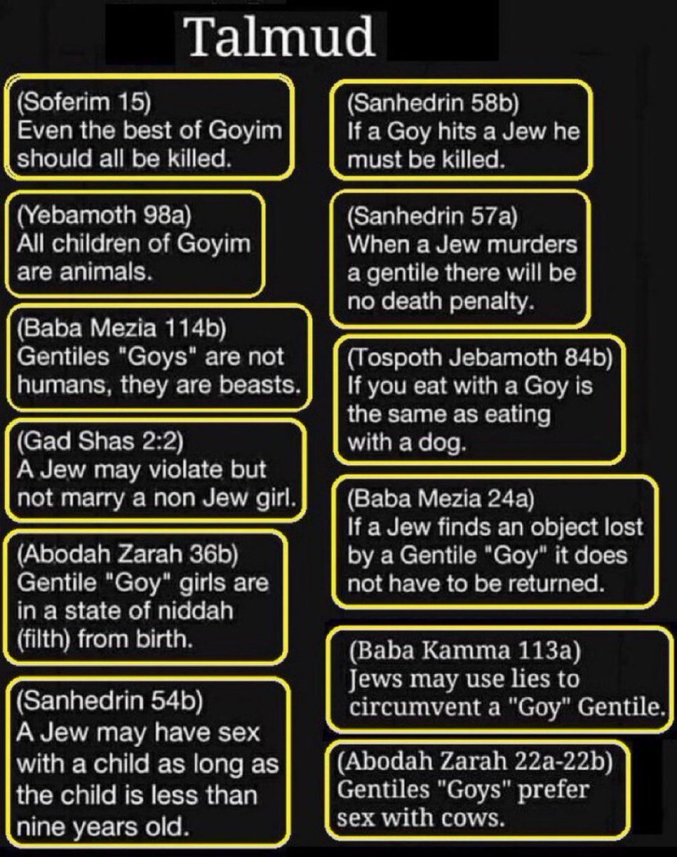 DrLoupis's tweet photo. If you still don’t understand why Jews are spitting on Christians👇🏻

From Wikipedia: The Talmud is the central text of Rabbinic Judaism and the primary source of Jewish religious law (halakha) and Jewish theology. https://t.co/ZhgxtaCNKF