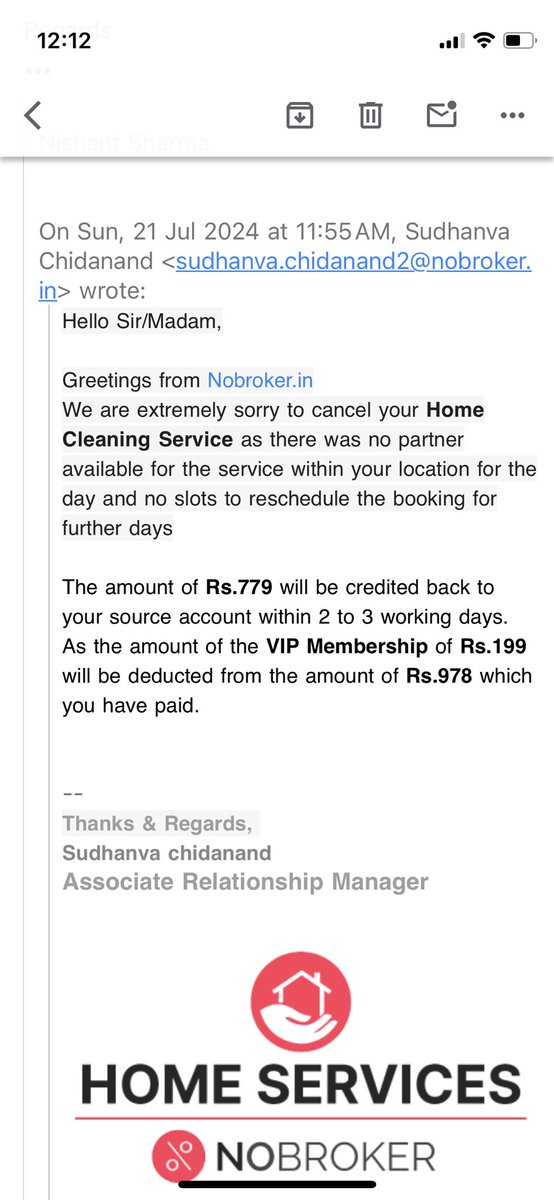 OhhNishant's tweet photo. Hi @nobrokercom 
What kind of VIP service is this.
Booking cancelled of your own and VIP membership is not refund.
Say no to nobrokerhood. https://t.co/WHR8GZJSFA