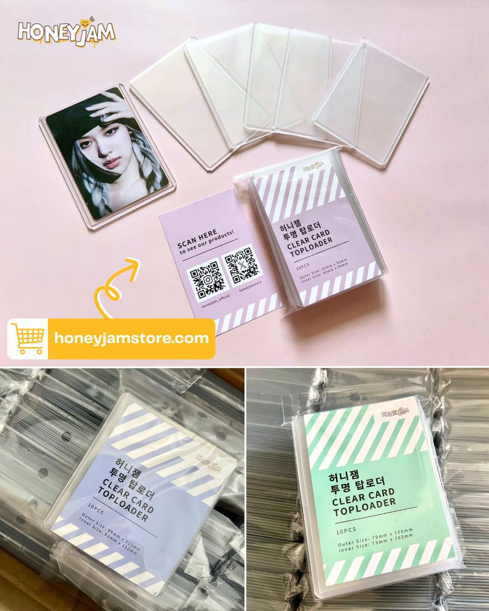honeyjamstore's tweet photo. 🍯 Honeyjam 허니잼 🍯 presents self-branded CARD TOPLOADER!!

【Available in 3️⃣ sizes】👇🏻
A. 59mm x 89mm (inner) 
B. 73mm x 103mm (inner)
C. 93mm x 112mm (inner) 📸 fit for polaroid

🔗 SHOP: https://t.co/NxWgNWIZk0
💛 10pcs per pack 
🧡 Double-sided lamination for protection
💛 Ultra clear (transparent), hard & durable
🧡 Holds standard photocard (up to 35pt thickness)

～～～～～～～～～～～～～～～～～～

허니잼 허니잼Honeyjam honeyjam kpopcardholder photocard poca kpop pocaholder photocardholder toploader cardtoploder tradingcard polaroid merch Album Pop up store CollectBook kpopcollector kpopcollection 앨범 콜렉트북 포토카드 포토홀더 포카홀더 카드홀더 키링 증명사진 샤이니 뉴진스 인생네컷 키링홀더 슈퍼주니어 스키즈 아이브 트레저 몬스타엑스 레드벨벳 투바투 동방신기 베이비몬스터 마마무 여자아이들 NewJeans StrayKids ENHYPEN NCT DREAM DAY6 NMIXX TXT LUN8 CHUU Seventeen SHINEE ZB1 BLACKPINK NCT WISH 127 KAKAO JAPAN KOREA LESSERAFIM ILLIT BABYMONSTER EXO GIDLE TWS VIVIZ AESPA SF9 SKZOO BOYNEXTDOOR BTS RIIZE Jungkook 정국 JENNIE Lisa STAYC TWS