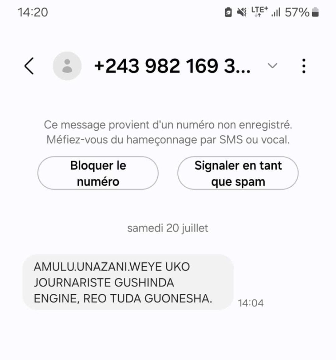 GuerschoMohamed's tweet photo. De jours avancent et les menaces font pareils. Le journaliste #Amour_Imani de #UBFM, correspondant d #Média_Afrique et Directeur général d @Kivu7media continue d'être harcelé par des messages, qui portent atteinte à sa vie. L'étau se resserre autour du journaliste. @PatrickMuyaya https://t.co/P1cooRX2Q2