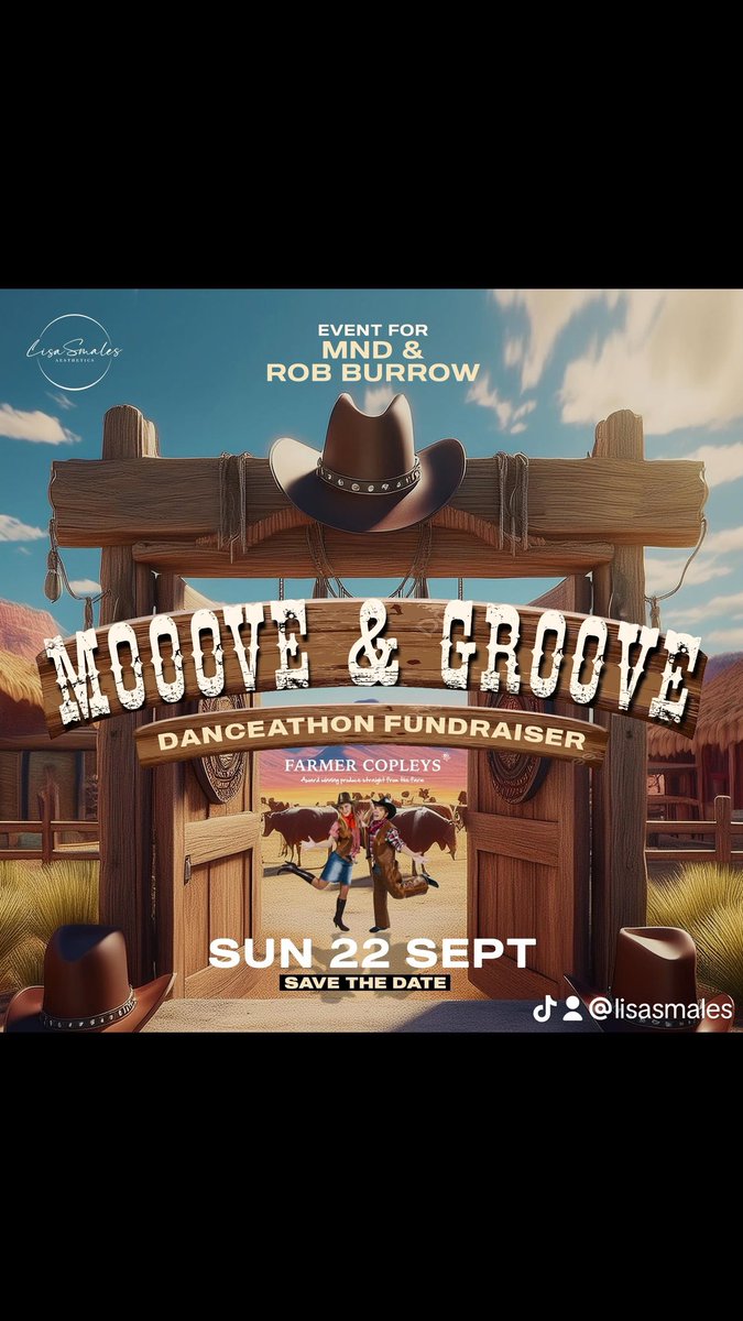2 weeks ago I had a vision !
That spark is now all planned and organised !

We are having a HO DOWN 🤠🐮🐄🐑🪩💃

Super Excited to host this amazing event !
All proceeds go to MND &amp; ROB BURROW CENTRE in LEEDS !

Date : Sunday 22nd September 
Venue : Farmer Copleys 
Time : 2pm