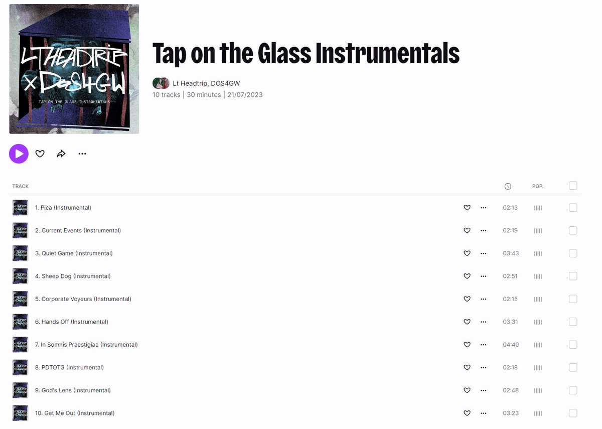 OUT TODAY!! Instrumentals from the <a href="/dos4gw/">DOS4GW</a> and <a href="/LtHeadtrip/">lt headtrip</a> record Tap On The Glass :D Go find it on yr DSP!