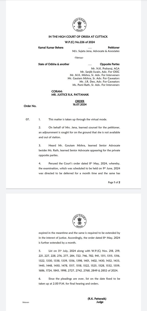 SamirSw60068388's tweet photo. @abhayips86 Sir, plz declare CTSRE 23 (JE) prelims exam dt as it's final hearing on 31st july. And OSSC also declared exam will be held on Aug. We are long time waiting for this exam. And also high court also says exam will be on Aug as differed further 0ne month. So plz sir.  HC order https://t.co/9lER2R7nYs