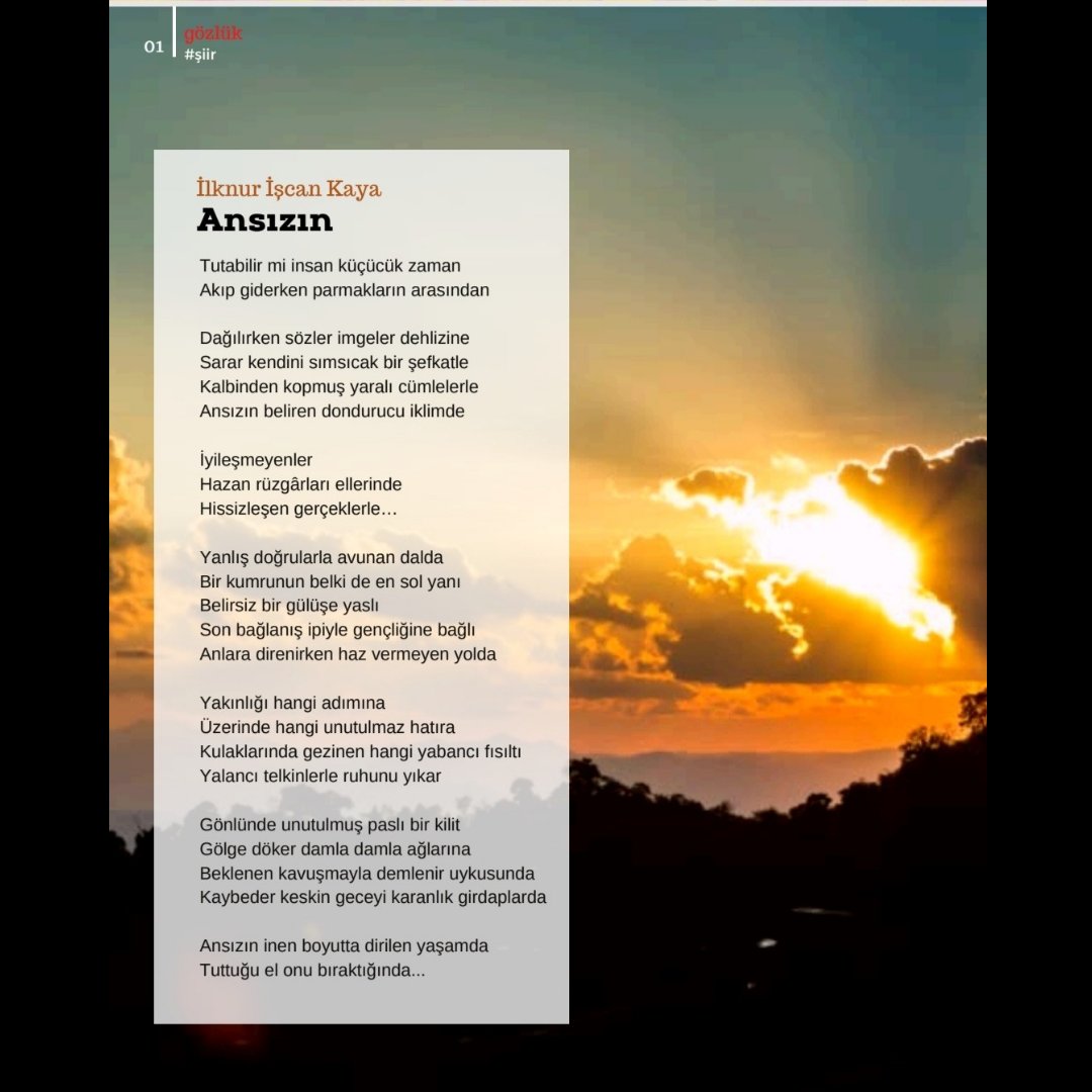 ilknuriscankaya's tweet photo. "Gözlük Dergisi" 4 Yaşında! Ben de "Ansızın" başlıklı şiirimle dergide yer almaktan mutluluk duyuyorum. Nice yıllara, nice sayılara Gözlük Dergisi... İyi ki varsın 🧿✍️📖✨

🕶️Derginin tamamını okumak için 👇 
https://t.co/K9iJcWysfx

#iyikidergilervar #gözlükdergisi4yaşında https://t.co/KKz4O2CV9f