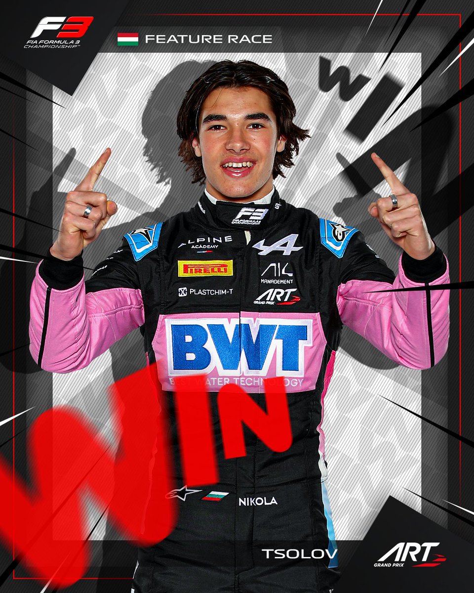 Formula3's tweet image. LAP 23 / 23 🏁

NIKOLA TSOLOV WINS THE FEATURE IN HUNGARY!!! 🦁🇧🇬

#F3 #HungarianGP