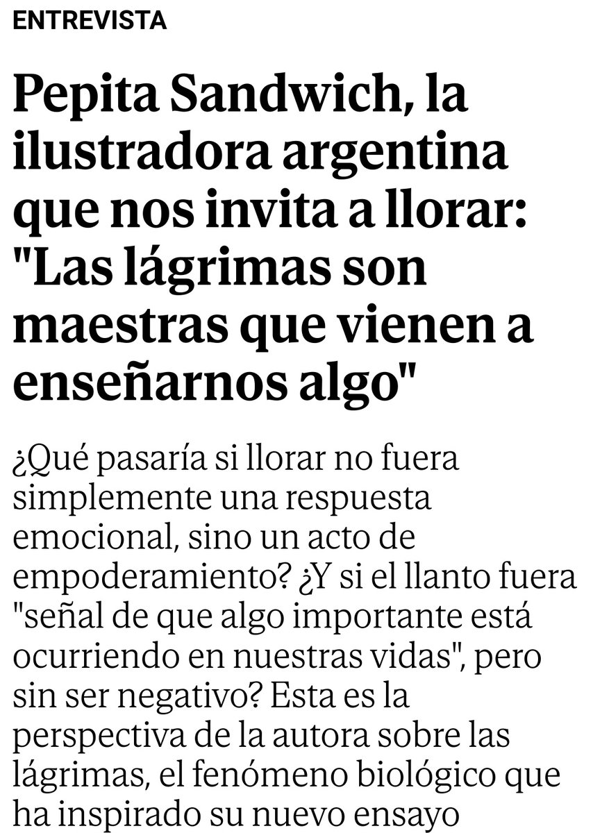 YessBarreno's tweet photo. Entrevista a Pepita Sandwich en @elmundoes:"Creo que hay una relación entre los sentimientos muy extremos, que sea tristeza, felicidad o enojo, pero cuando lo sentimos de una forma muy extrema, necesitamos liberar esa tensión a través de las lágrimas"
Más: https://t.co/T6Fs5UY8L1 https://t.co/QTTKGzdSu9