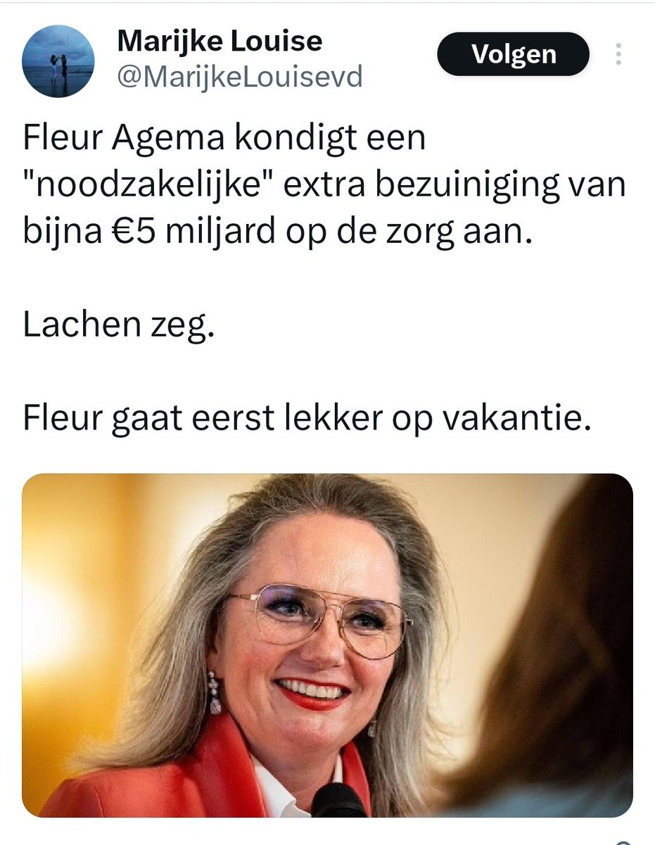 De PVV (lees Wilders) is groot geworden met valse beloftes die ze (lees hij) niet waar kunnen (lees kan) maken. Nu al, nog in haar vakantie, is Fleur bezig met de eerste bezuinigen. Zouden al die PVV stemmers zich al bedonderd voelen?