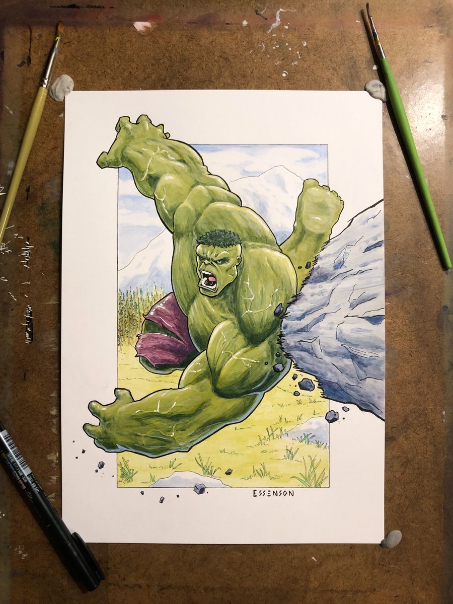 PEssenson's tweet photo. Hulk!  Acrylic and ink.  A4.
#hulk #MarvelComics #ComicArt #painting #Ink #fanart https://t.co/zs2uHLJs89