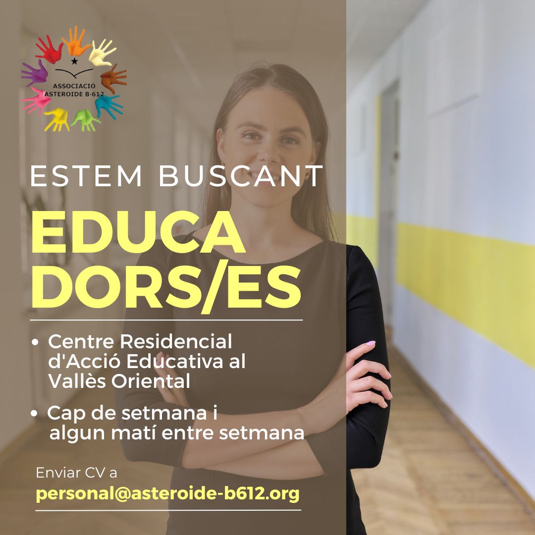 📷 Oportunitat de Treball: Educadors/es per Centre Residencial d'Acció Educativa!
Educadors/es per a torn de cap de setmana i algun matí entre setmana.
Vallès Oriental.
Salari: Segons conveni, amb 14 pagues l'any.

Envia el teu currículum a: personal@asteroide-b612.org
#treball