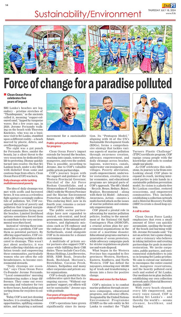 <a href="/CleanOceanForc1/">Clean Ocean Force</a> steps into the 5th year of sustainable operation with it’s daily Action/Awareness/Advocacy model by empowering communities for a cleaner ocean. A big thank you to all our partners. <a href="/USAmbSL/">Ambassador Julie Chung</a> <a href="/LisaFCDO/">Lisa Whanstall</a> <a href="/SwissAmbLKA/">Ambassador Siri Walt</a> <a href="/varever/">René Everson-Varney</a> <a href="/EU_in_Sri_Lanka/">EU in Sri Lanka</a>
