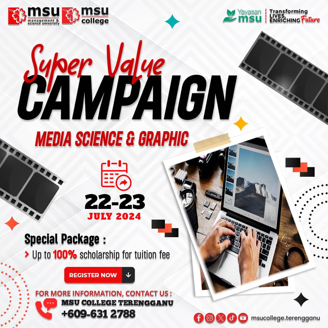 MSUcollege_trg's tweet photo. Calling all students ! Dont miss out our #supervaluecampaign. Get ready to unlock a world of opportunities with top-notch education. Join us now !
https://t.co/Anme2NzCty
https://t.co/FNDZ3ilffj
#msumalaysia
#msucollegeterengganu
#go2msu
#diploma
#spm2023
#stpm2023 https://t.co/7nBiFiqybg