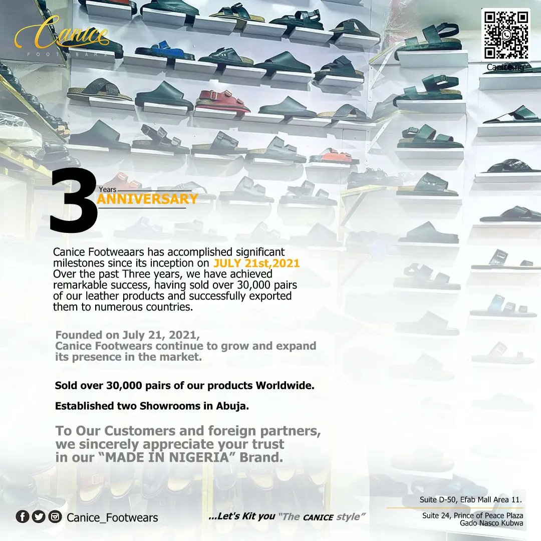 CaniceFootwears's tweet photo. Canice Footwears has accomplished significant milestones since its inception on July 21st, 2021. Over the past three years, we have achieved remarkable success, having sold over 30,000 pairs of our products and successfully exported them to numerous countries." https://t.co/4MAtRU2heH