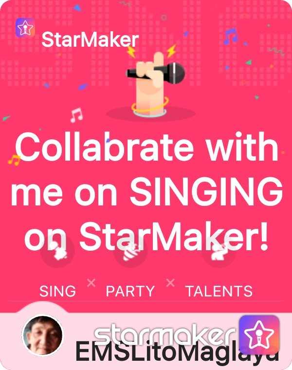 LitoMaglaya's tweet image. I published a song on StarMaker, check out my singing now!
#Handog#StarMakerListen to 'Handog' I sang! (StarMaker... tmx28.app.goo.gl/qp81FM angelito maglaya sang