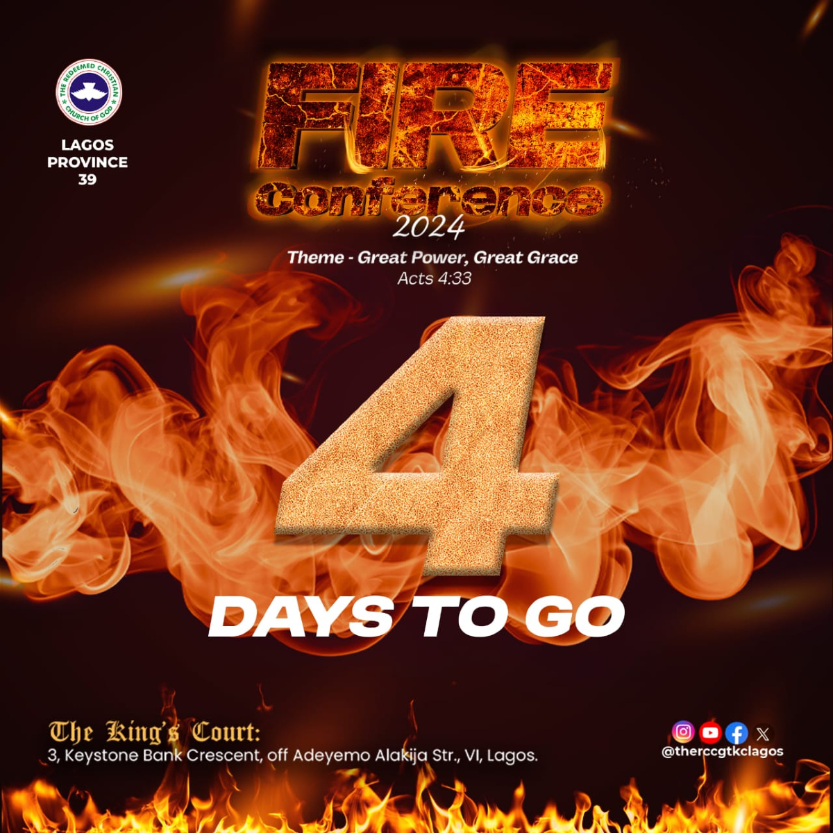 therccgtkclagos's tweet image. 🔥 4 DAYS TO GO! 🔥

We’re getting closer! The FIRE Conference 2024 is almost here. Get ready for an deeper experience of with God.

We are eagerly anticipating a powerful move of God and encourage you to come prepared and expectant.

#rccgtkclagos #fireconference