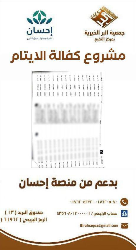 biralnaqea's tweet photo. #منصة_احسان 
تتقدم جمعية البر الخيرية بمركز النقيع بالشكر الجزيل @EhsanSA  ��دعمهم السخي في مشروع  كفالة الايتام   سائلين المولى ان يتقبل منا ومنكم صالح الاعمال https://t.co/RuyURDDiOy