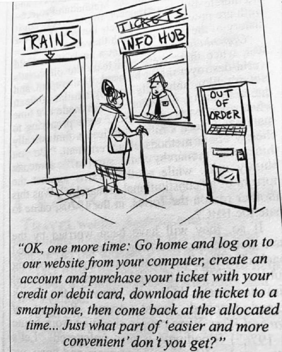 JamesMelville's tweet photo. Digitalisation is “for your convenience.” - try explaining that to the 3 million+ people who are not online in the UK. The majority (67%) are aged 70 or over. The digitalisation of everything is creating digital exclusion for millions of people - in particular, our elderly. https://t.co/UxxgrIYf3p