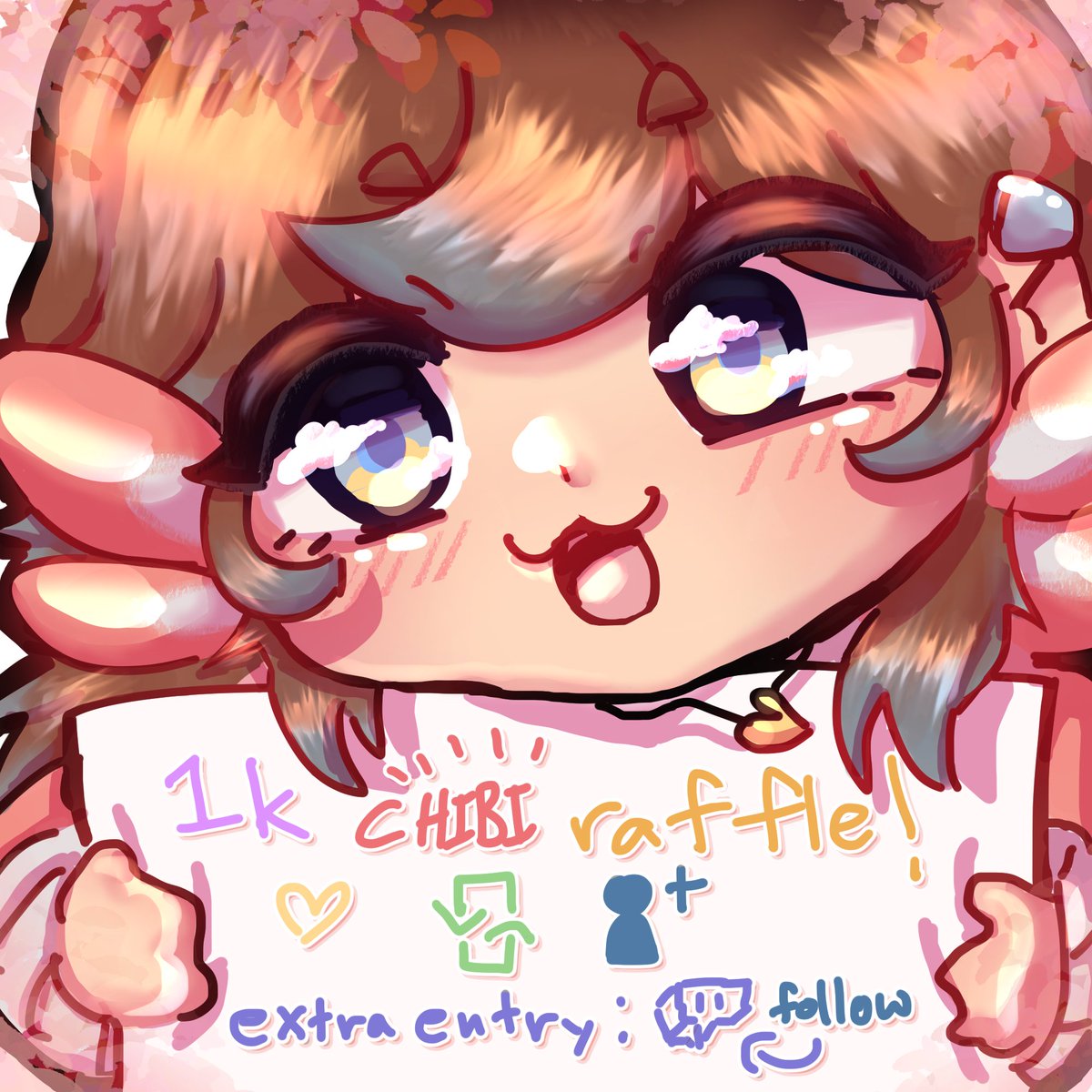 【🎉1K TWITCH CHIBI ART RAFFLE!🎉】

Ive reached such an amazing milestone! ty so much! To celebrate this &amp; 200 followers here, we doin a raffle! YIPPIE

To enter:
💛🔁&amp; follow! (+1 entry twitch!) 

📅ends July31st

☁️GL HAVE FUN! LOVE YALL⸜(｡˃ ᵕ ˂ )⸝💛☁️
#ENVtuber #artraffle