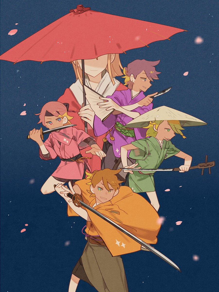 鏡音レン ,鏡音リン 「成敗いたAAAAAす!MVの集合絵、ここにそっと置きます。 」|グライダーのイラスト