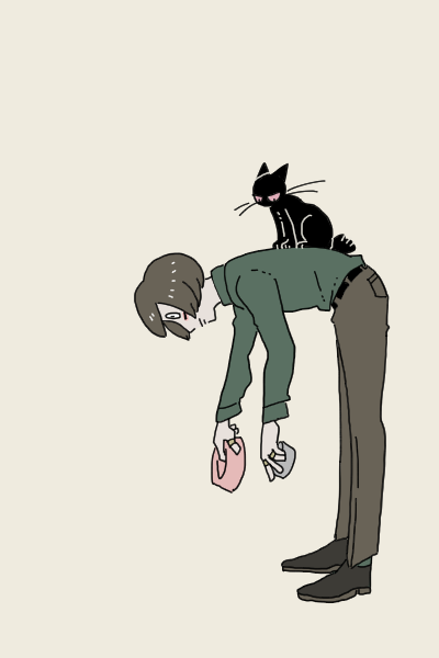 ちょっと慣れてきた猫と油断した主人 