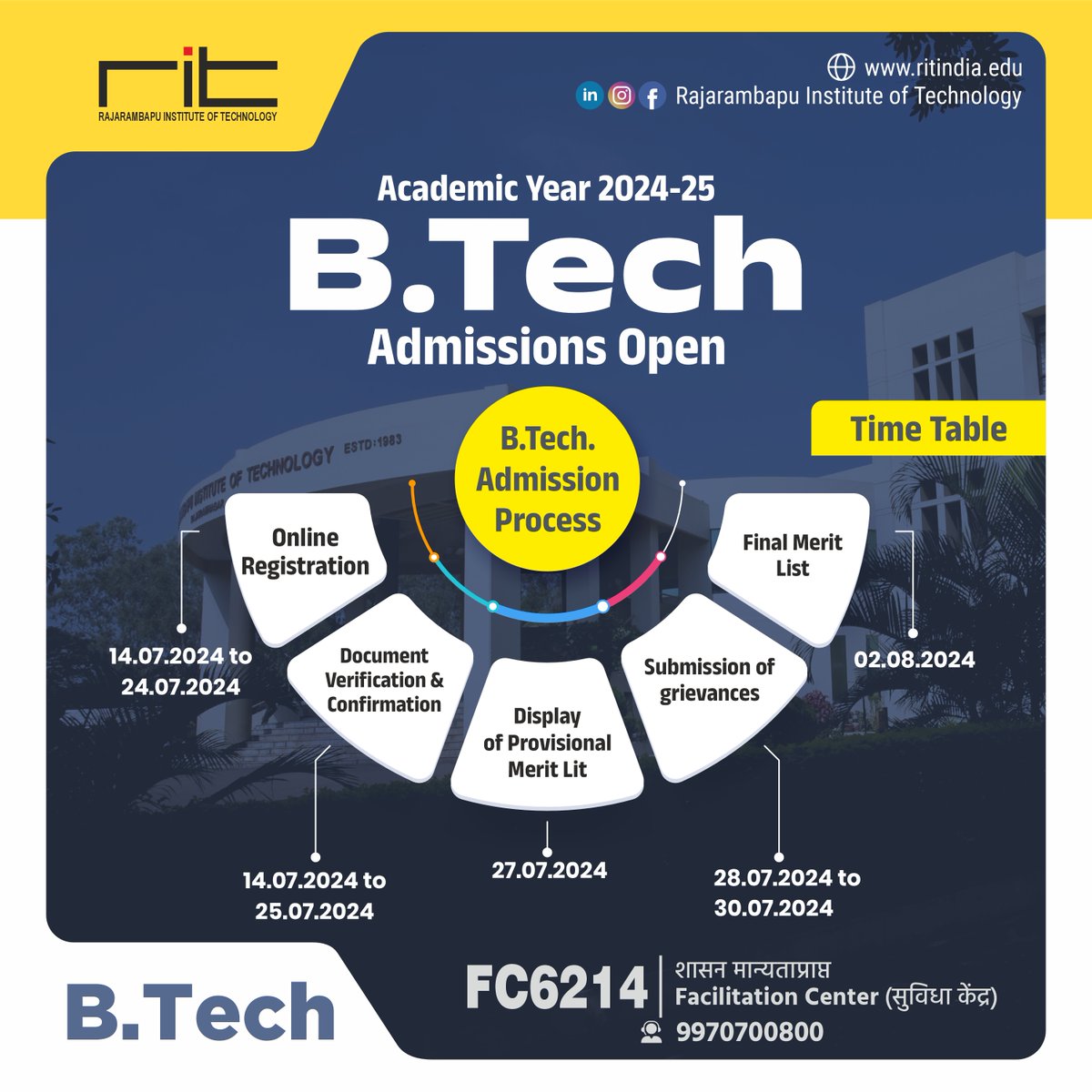 ritindia1983's tweet image. Exciting News! 🎉 BTech Admissions Are Now Open! 🚀 Secure Your Future in Engineering Today. Apply Now! Visit KES&apos;s Rajarambapu Institute of Technology, Rajaramnagar for Registration and document verification.

#BTechAdmissions #EngineeringDreams #FutureEngineers