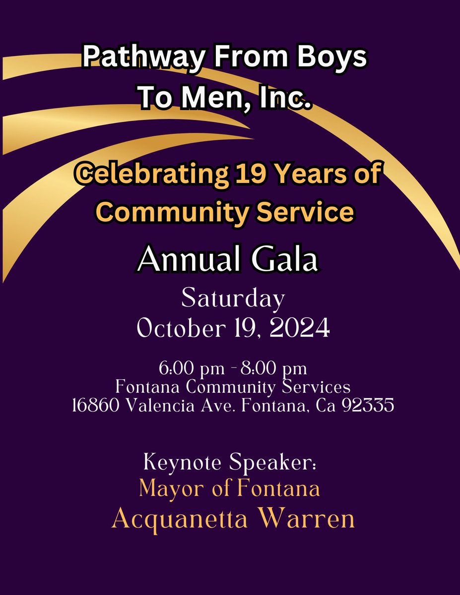 jamesrandolph54's tweet photo. Hello, 
Pathway from Boys to Men Inc is celebrating 19 years of service in the Inland Empire on October 19, 2024.  I hope you can join us. https://t.co/xco6wlqmPY