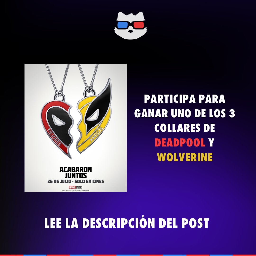 UnGatoEnElCine's tweet photo. Deadpool &amp; Wolverine está a la vuelta de la esquina y es por eso que tenemos de regalo 3 collares de "Best Friends".

Participar es fácil, solo debes:

🐱Seguirnos aquí en X
🐱RT este post
🐱Responde la publicación etiquetando a tu mejor amigo https://t.co/8injyFNveZ