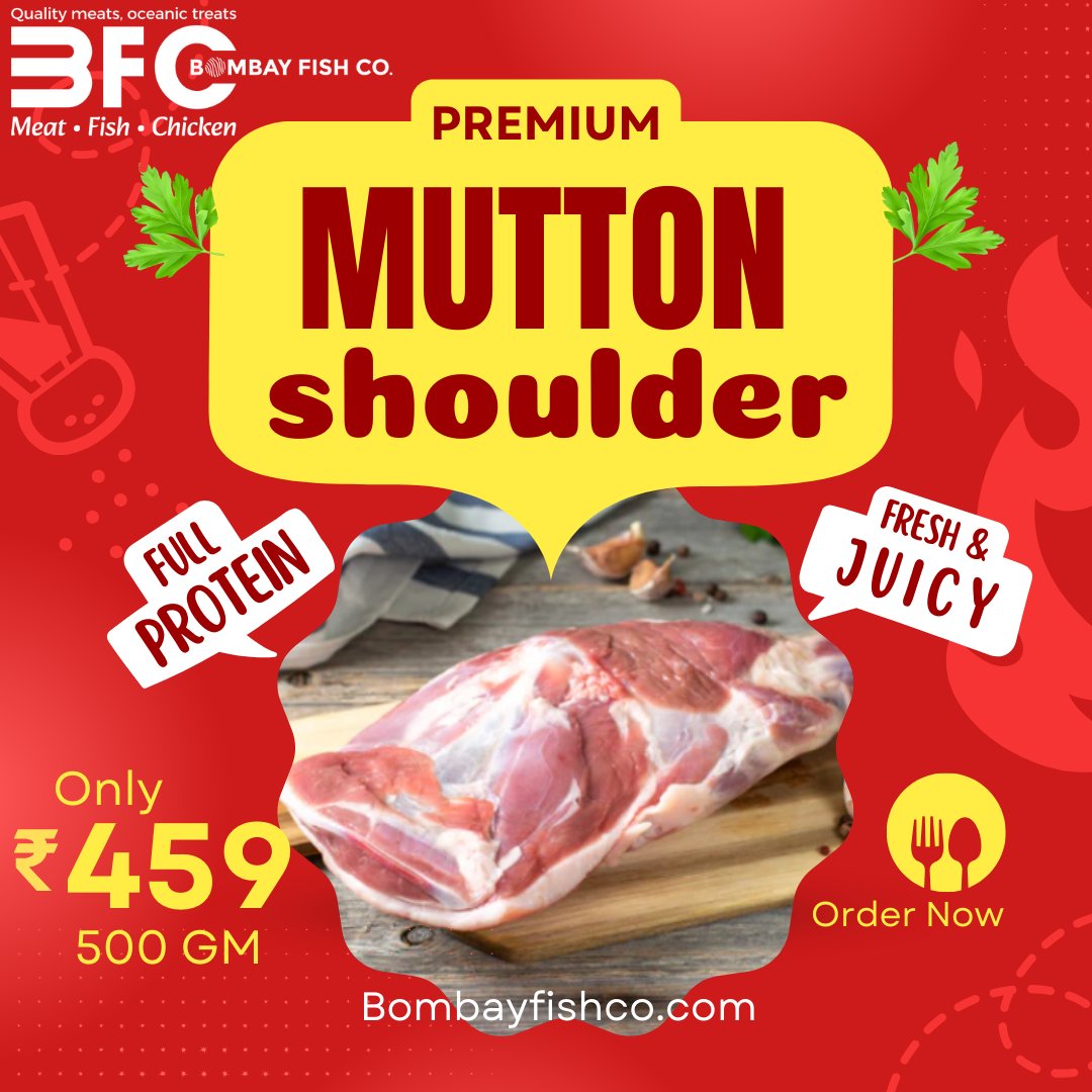 Bombayfishco's tweet photo. 🚀 Up your protein game with our premium Mutton shoulder 💪🍖 Healthy and packed with nutrients, it's a must-try for all meat lovers. Order now at https://t.co/MpdbUyowZ1 🛍️ #MuttonShoulder #ProteinGame #MeatLovers #NutrientPacked #GourmetMeats #FoodDelivery #ProteinRich https://t.co/gaL6Q4Tr64
