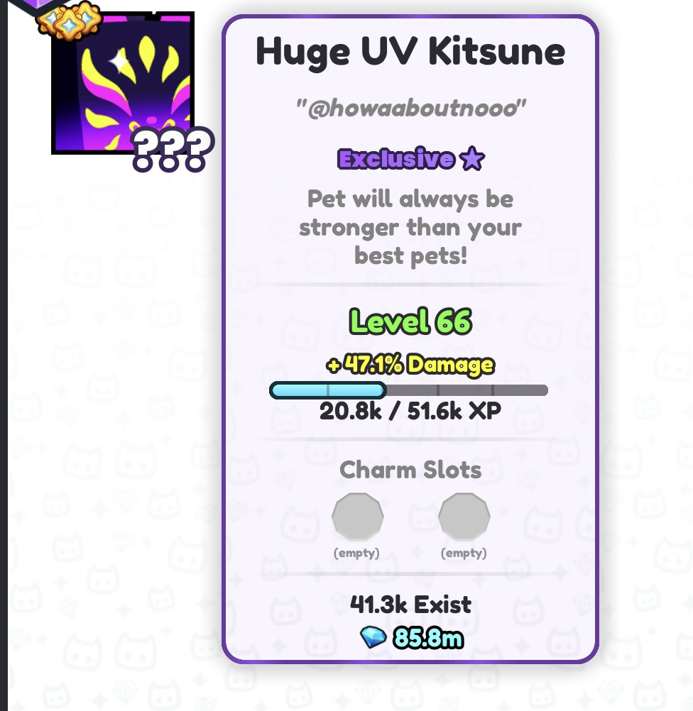 🎉 DAILY GIVEAWAYS - Day 223 🎉
🔥 HUGE UV Kitsune! 🔥

Requirements:
🤝 follow me
❤️ &amp; 🔁 like &amp; RT
💬 reply w/ ur username

giveaway ends in 48 hours! good luck! 🔥
#PetSimulator99 #PetSim99 #PS99 #PetSimulator #PetSimulator99Giveaways #ROBLOX