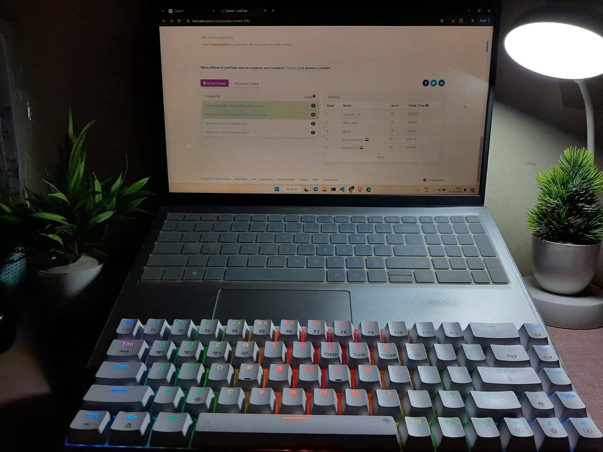 kamnaBhadoriya's tweet image. Participated in a LeetCode contest and managed to solve only 2 questions. Initially struggled with the first question and made multiple wrong submissions.🥲
#LeetCode #CodingContest #DSA
