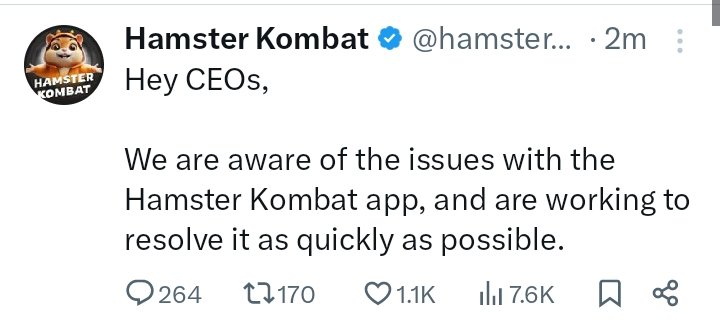 SmCrypto_bro's tweet photo. #hamsterkombatcombo in issues that's why the bot not working. Just wait as soon as possible it will be solved

#hamst https://t.co/imCb8Wq26y