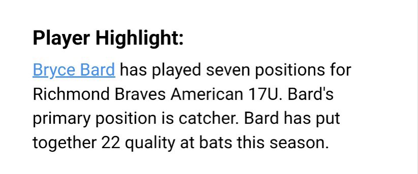 bard_bryce's tweet photo. My high school coach has emphasized being a Swiss Army knife-Utility Player. While my primary position is catcher, I have enjoyed making plays at other positions as well this summer. 
@varsitypatriots @RichmondBraves 
See below GameChanger Player Highlight: https://t.co/4Qa3kpzedm