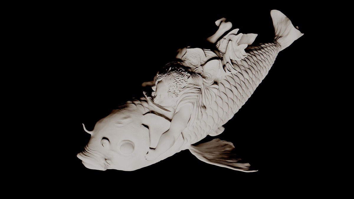 BandThere's tweet photo. 金太郎捕鯉図　sculpt https://t.co/XUPOI2M1Y7