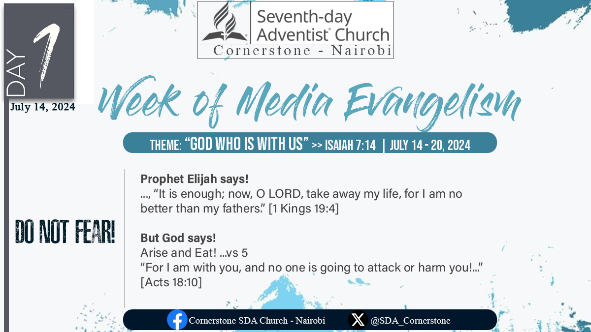 SDA_Cornerstone's tweet photo. Week of Media Evangelism

Day 1 - DO NOT FEAR!
#GodWhoIsWithUs #MediaEvangelismWeek https://t.co/mLbsTgV8Lw