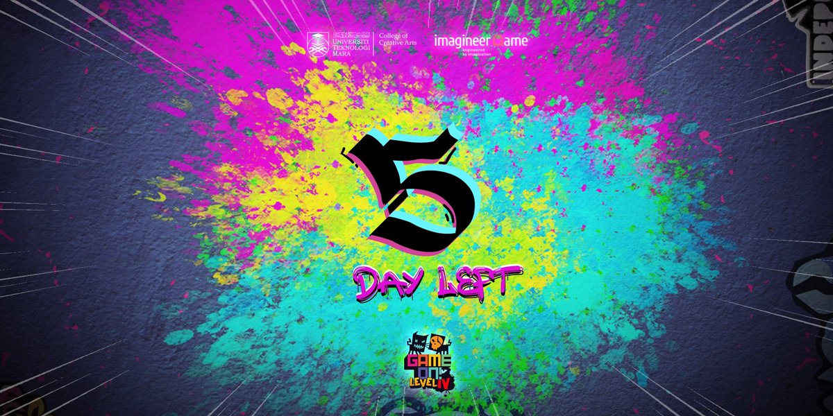 gamedesignuitm's tweet photo. The countdown begins! 🎮 Brace yourself for an epic game exhibition at UiTM Puncak Alam!

Date: 19-21 July 2024
Time: 8am - 5pm
Venue: College of Creative Arts, UiTM Puncak Alam

Are you ready to level up?
#GameOnLevel4 #GameDesign #FinalProject #GraffitiTheme #SupportCreativity https://t.co/qgLDp0SR00