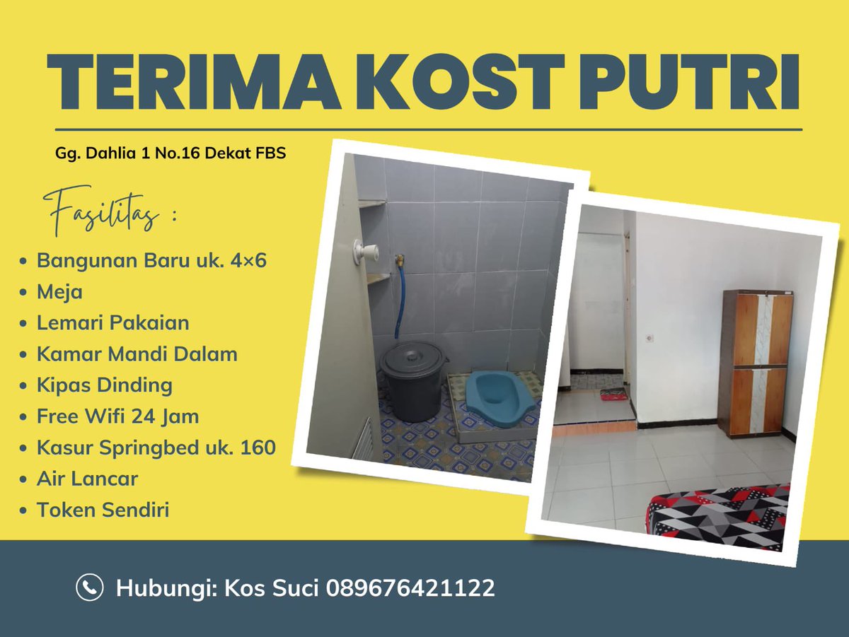 fllsunii's tweet photo. yg masi cari kos putri, ready kawan sisa 1 kamar mandi dalam. tanya2 dl boleh monggo 

#kosunnes #kosputriunnes #unnes https://t.co/lX2q7aiDHr