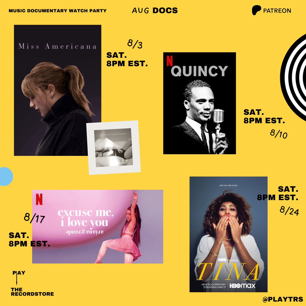 PLAYTRS's tweet photo. PATREON VINYLS! Itโs time we go behind the Music ๐ฟ๐๐
AugDocs - Every Saturday Night for the Month of August!
*Tap link below to join our community ๐ซถ๐พโจ #PlayTRS https://t.co/Yoyokvhic8